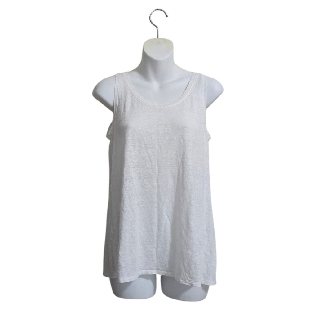 Eileen Fisher Scoop Neck System Organic Linen Jersey Long Tank In White Sz XXS